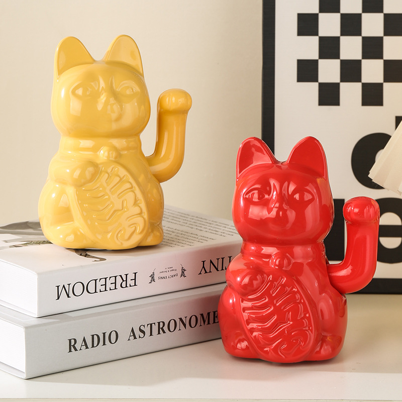 Home Decor Store - Chat en céramique porte-bonheur à bras