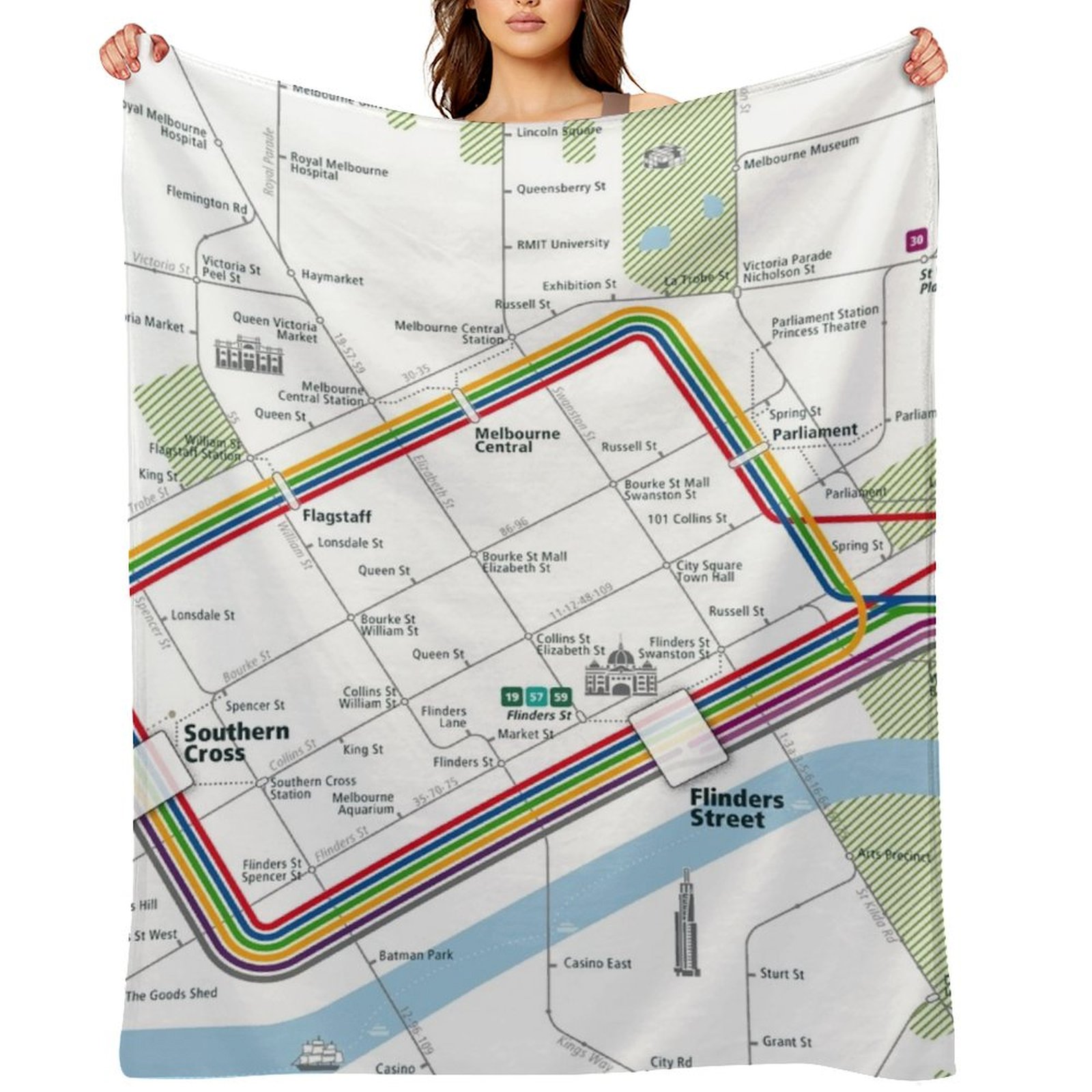 Home Decor Melbourne - Couverture carrée décorative Melbourne City Rail
